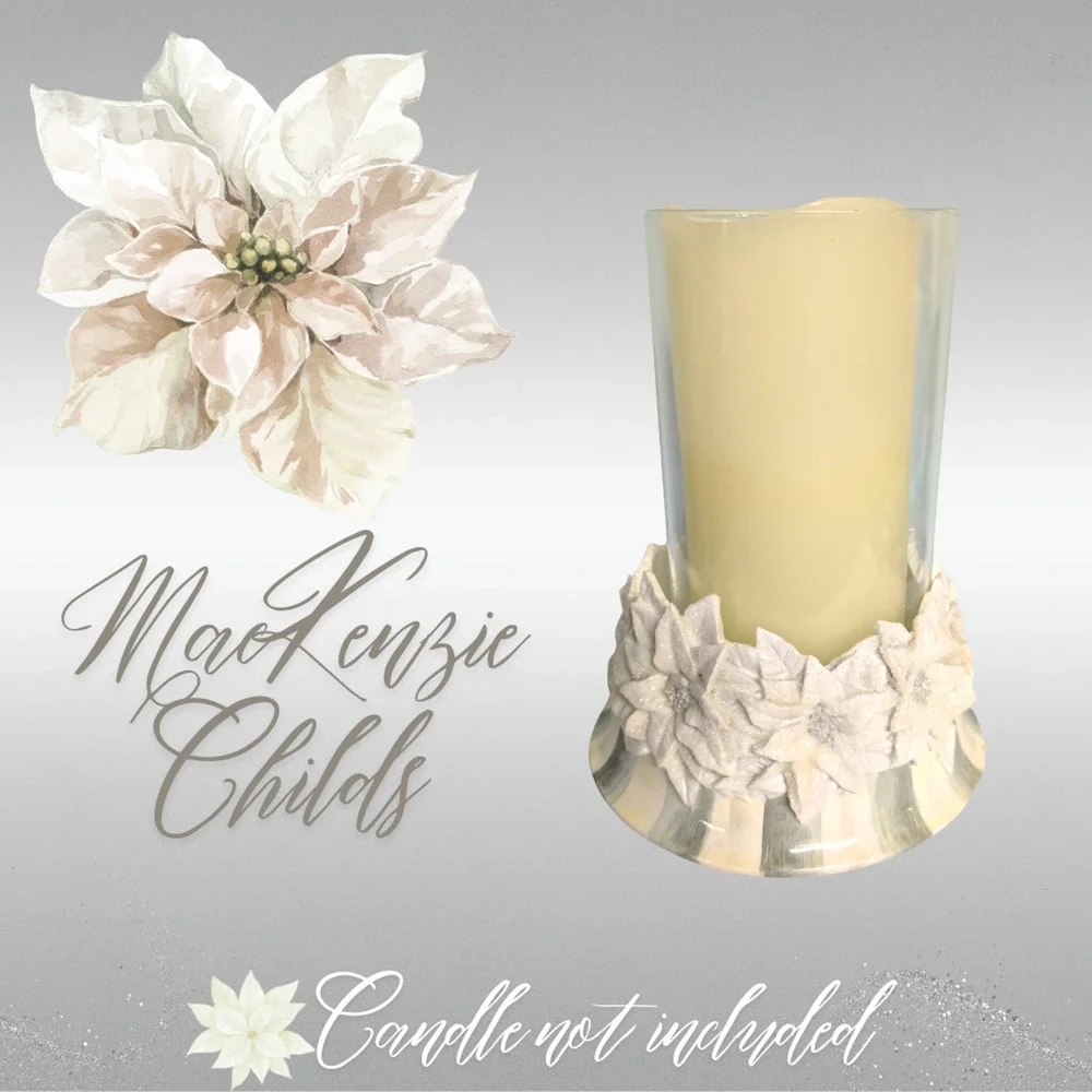 Mackenzie Childs Crystal Palace Sterling Stripe Poinsettia Pillar Candle Holder